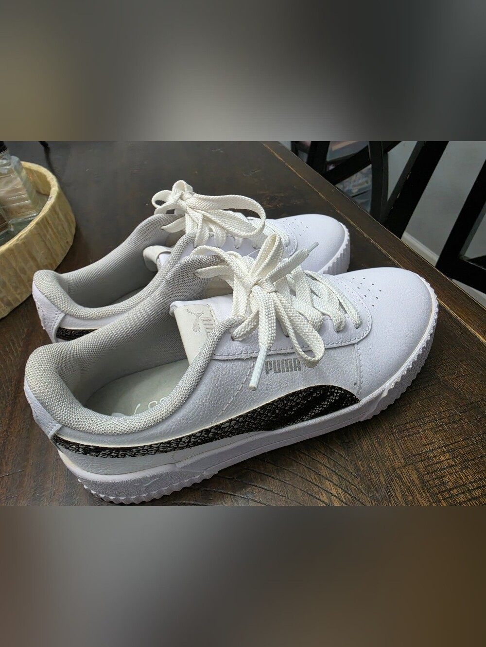 PUMA Women's White Lace-Up Sneakers with Black Accent